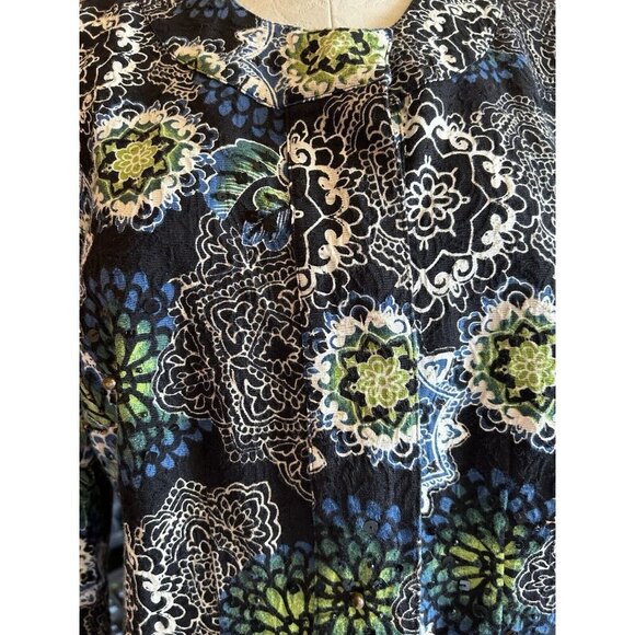 Chico's Printed Mandalla Jacket Blazer Black Long Sleeve Sequins Sz 2 (L) - Picture 4 of 10